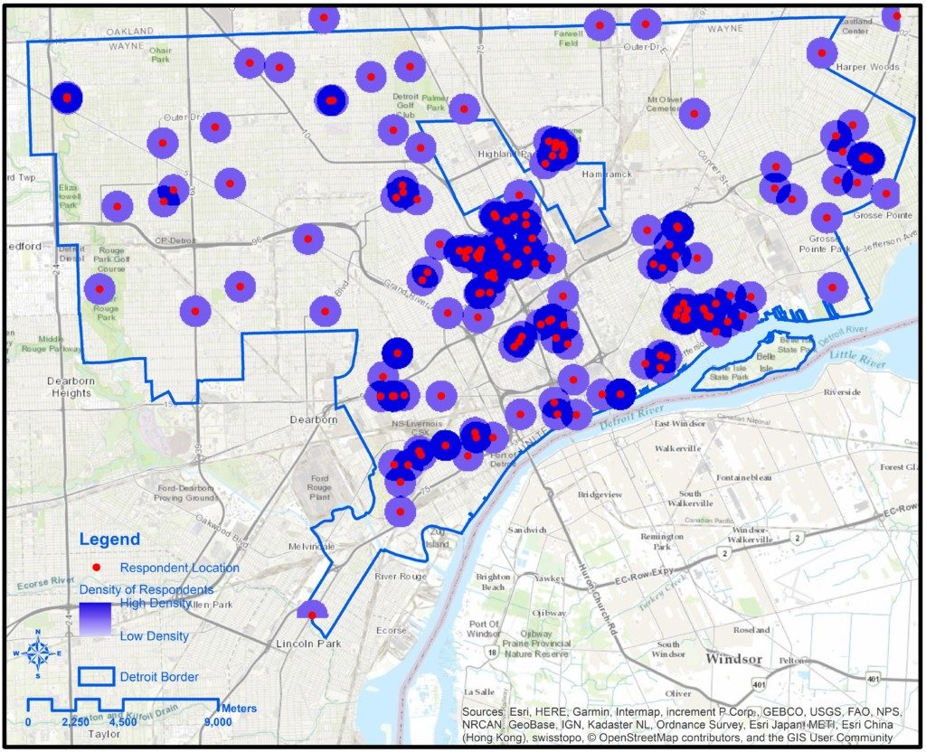 Map documenting where survey responses were collected.